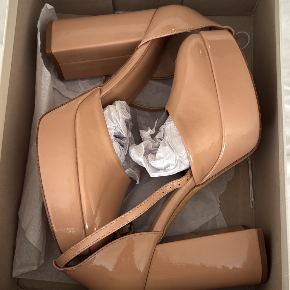 A New Day Nude Patent Platform Block Heels – Size 8.5